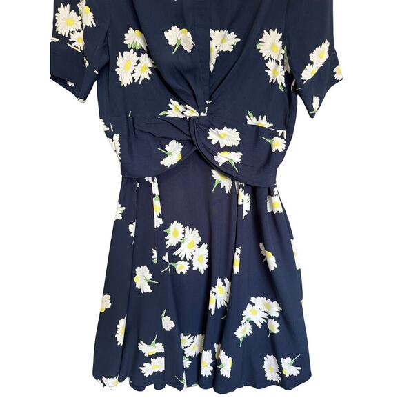 Ganni NWOT Silvery Crepe Twist Dress Daisy Flowy Mini Navy Blue White Size Small - Picture 5 of 12